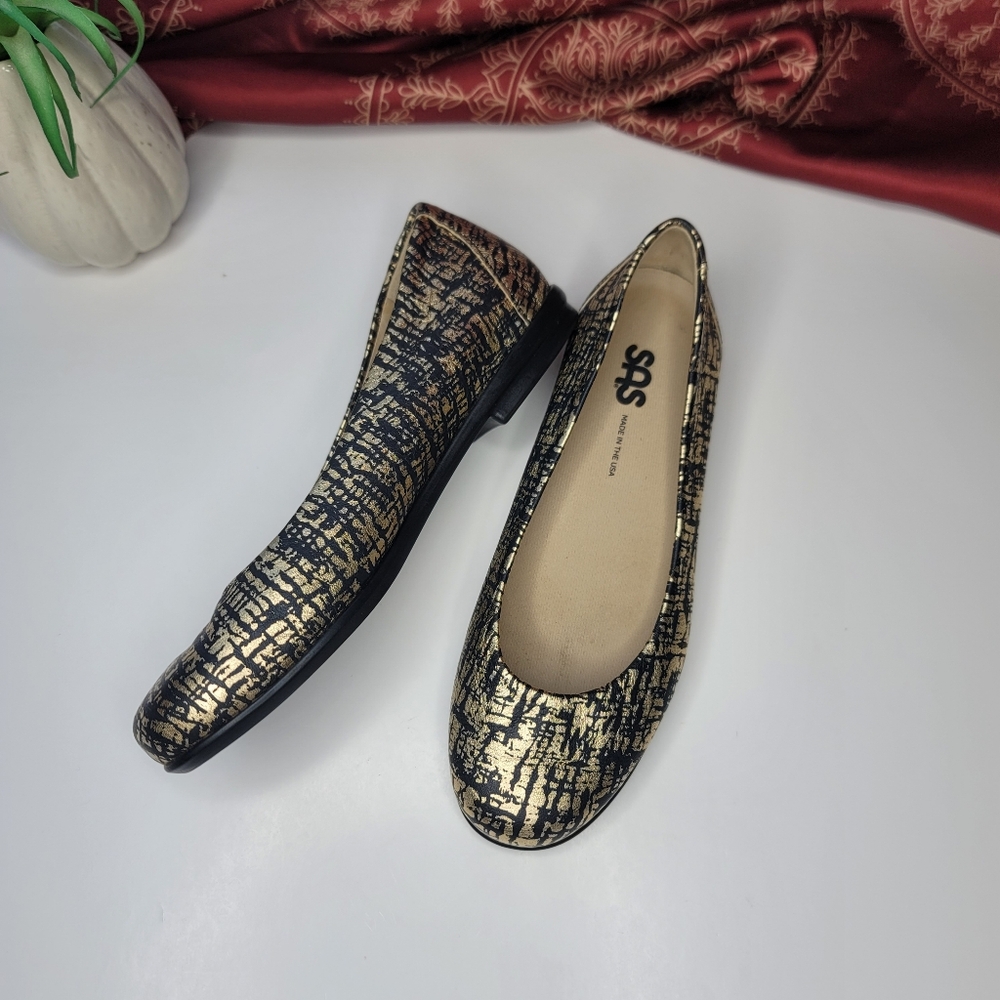 SAS Ballet Flats Gold Black 6.5
